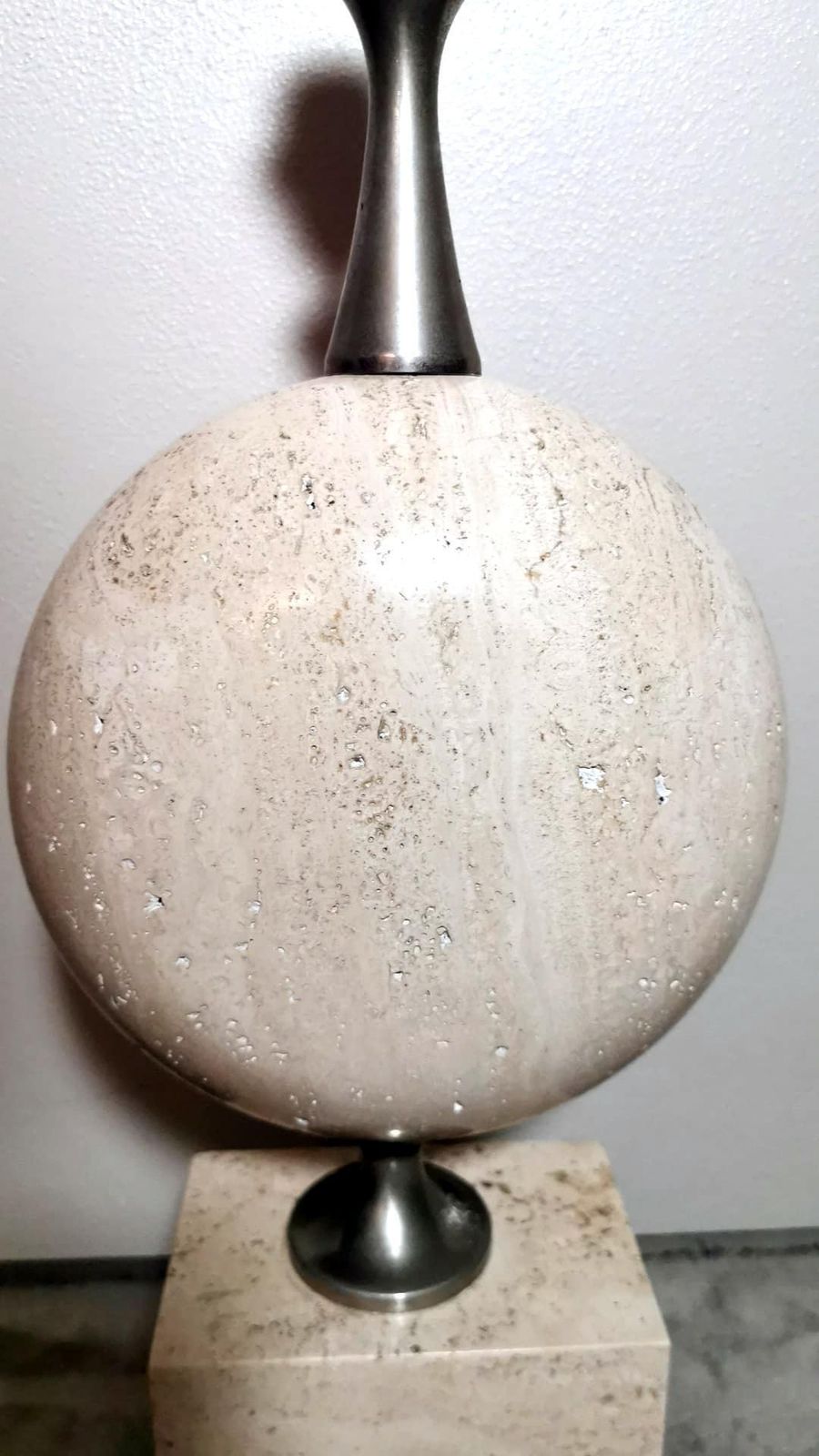 Philippe Barbier Designer Modern French Lamp In Travertine (Without Lampshade) photo vintage