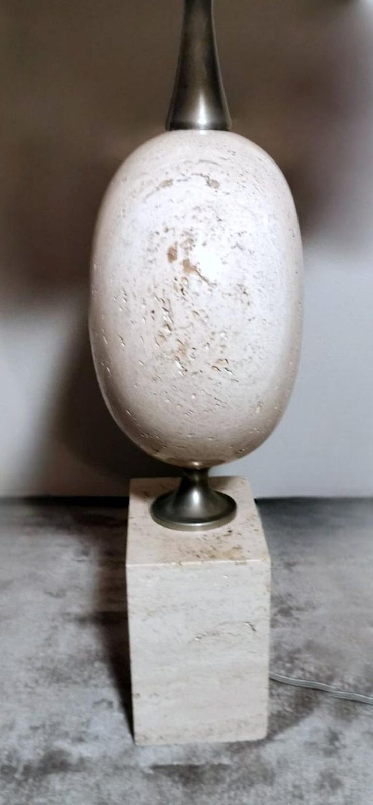 photo vintage Philippe Barbier Designer Modern French Lamp In Travertine (Without Lampshade)