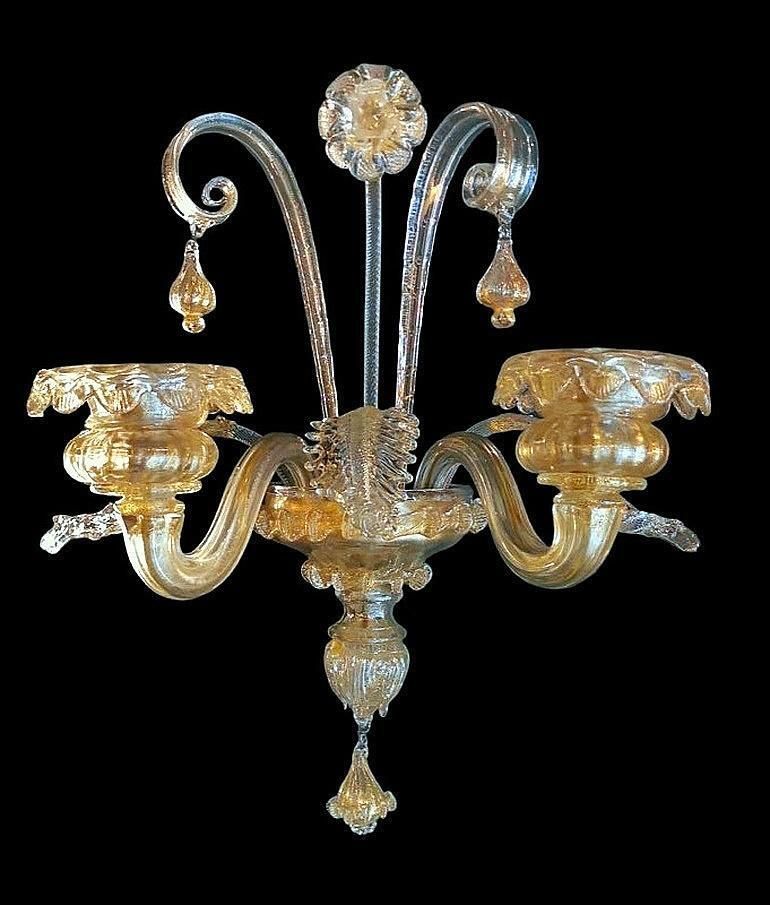 Murano Glass Wall Sconce Italian Art Nouveau Style Blown Glass And Gold photo for sale