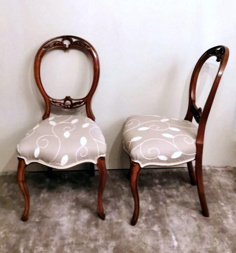 Victorian English Walnut Pair Of Chairs With Balloon Back photo furniture