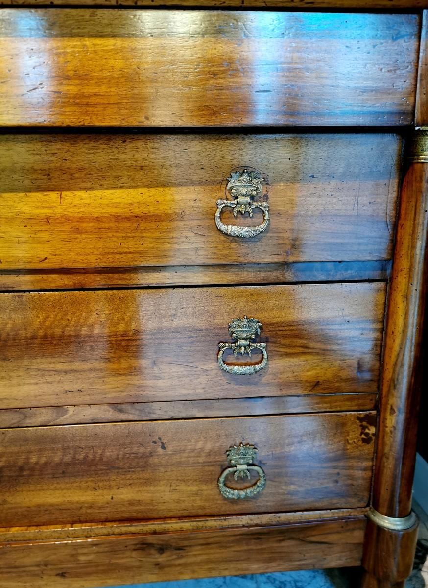 Late Empire French Walnut Chest Of Drawers With Bronze Handles photo for sale