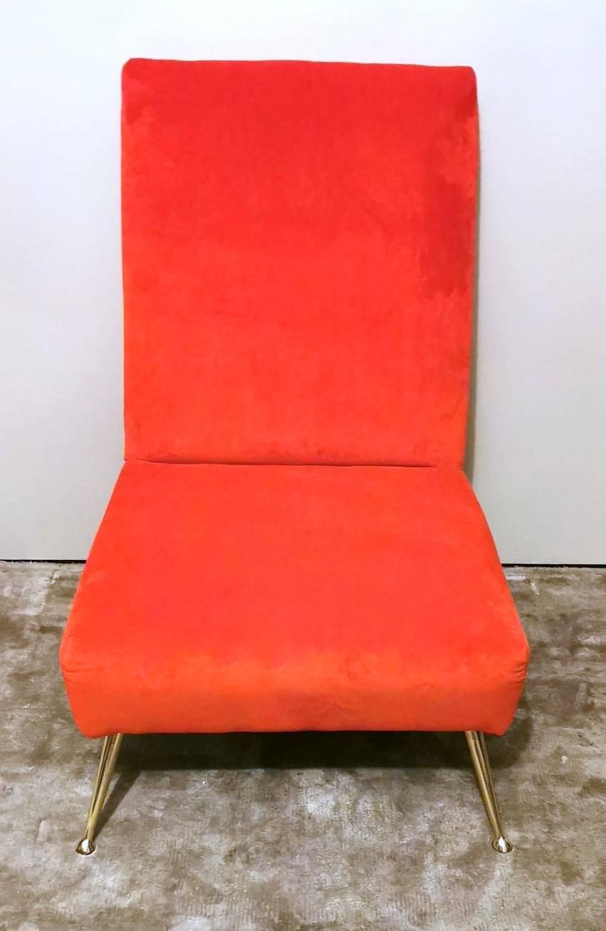 Zanuso Marco Style Italian Armchair With Red Velvet photo vinterior