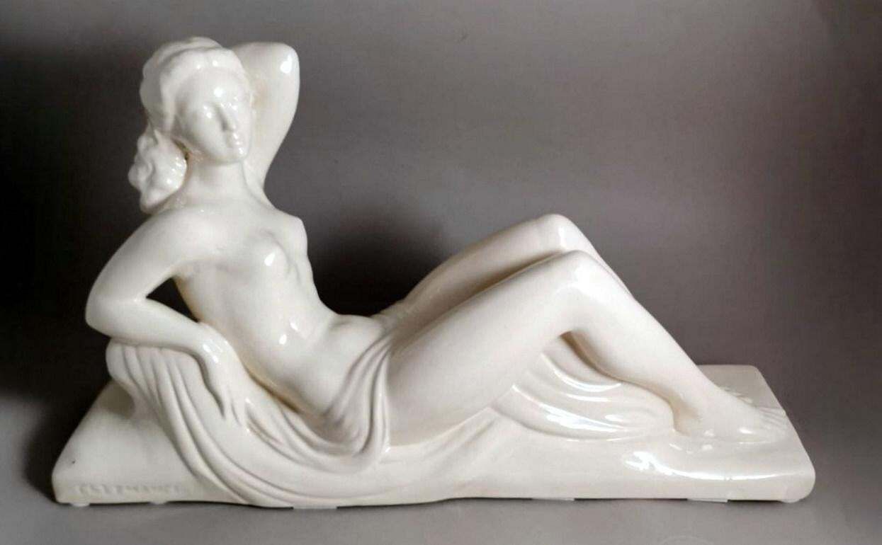 Art Deco French Ceramic Sain Clement Statue Of Charles Lemanceau photo 829.0