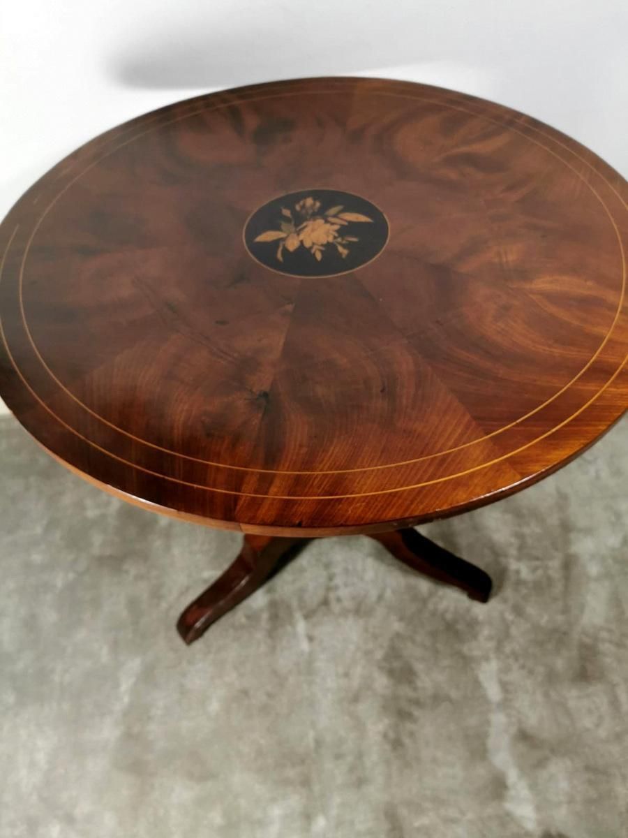 Louis Philippe Style Feather Walnut Coffee Table With Tripod North Italy photo for sale