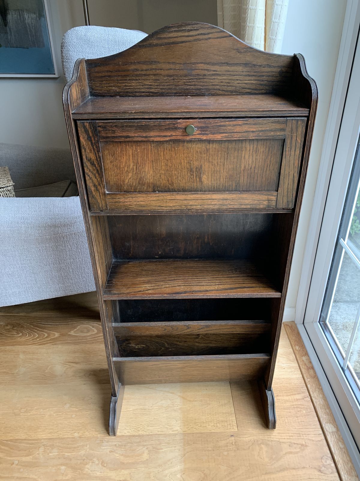Antique Arts & Crafts Oak Small Student’s Bureau Library Book Magazine Shelves