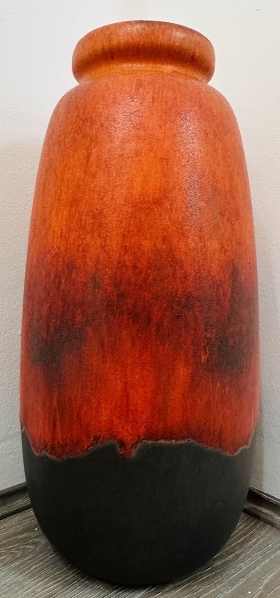 1970s German Scheurich Keramik Burnt Orange & Brown Fat Lava Vase photo vintage
