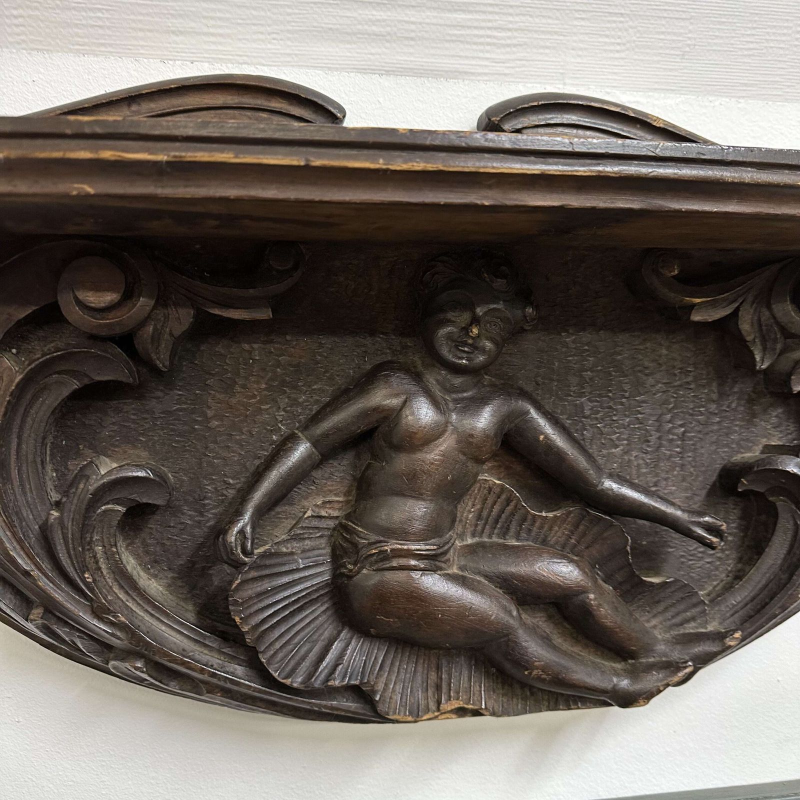 Antique Oak Carved Overdoor/Pediment With Shelf Circa 1900 photo vinterior