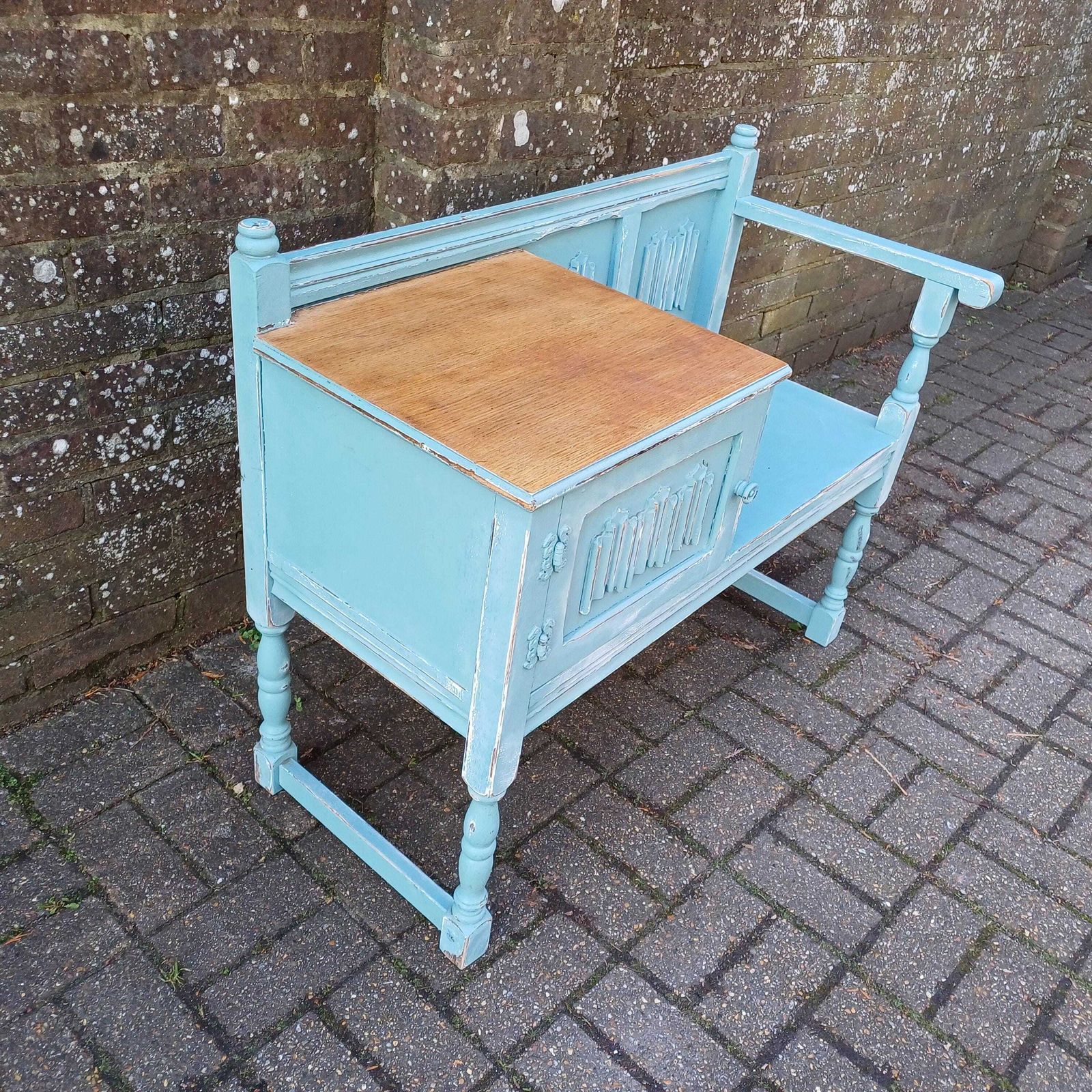 Beautiful Vintage Mid Century Telephone Bench Table Hand Painted Upcycled Stripped Top photo Furniture