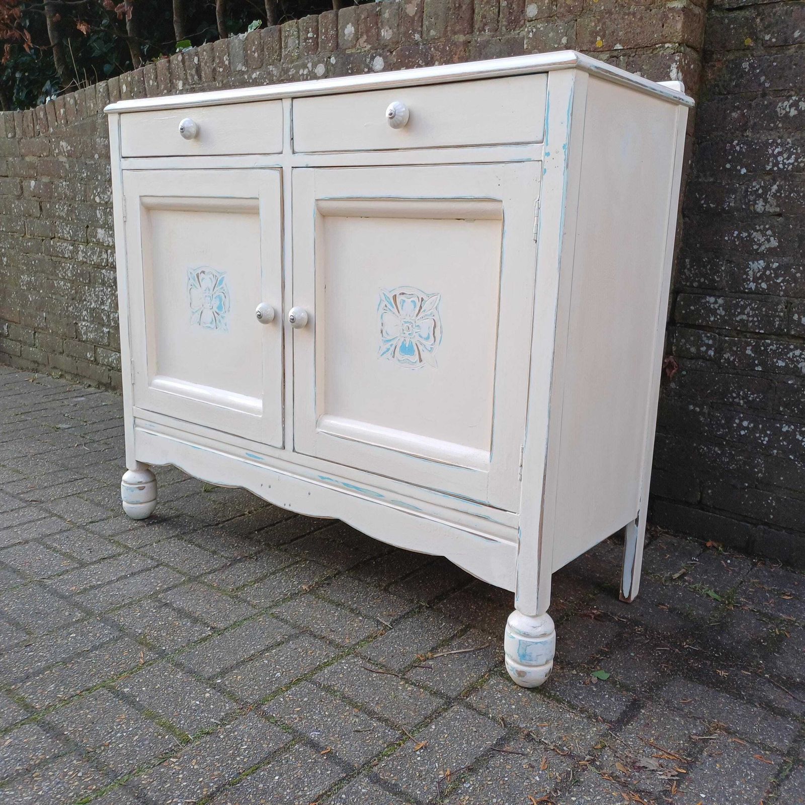 photo for sale Vintage 50s Painted Cupboard Sideboard With Hand Distressed Bespoke Finish