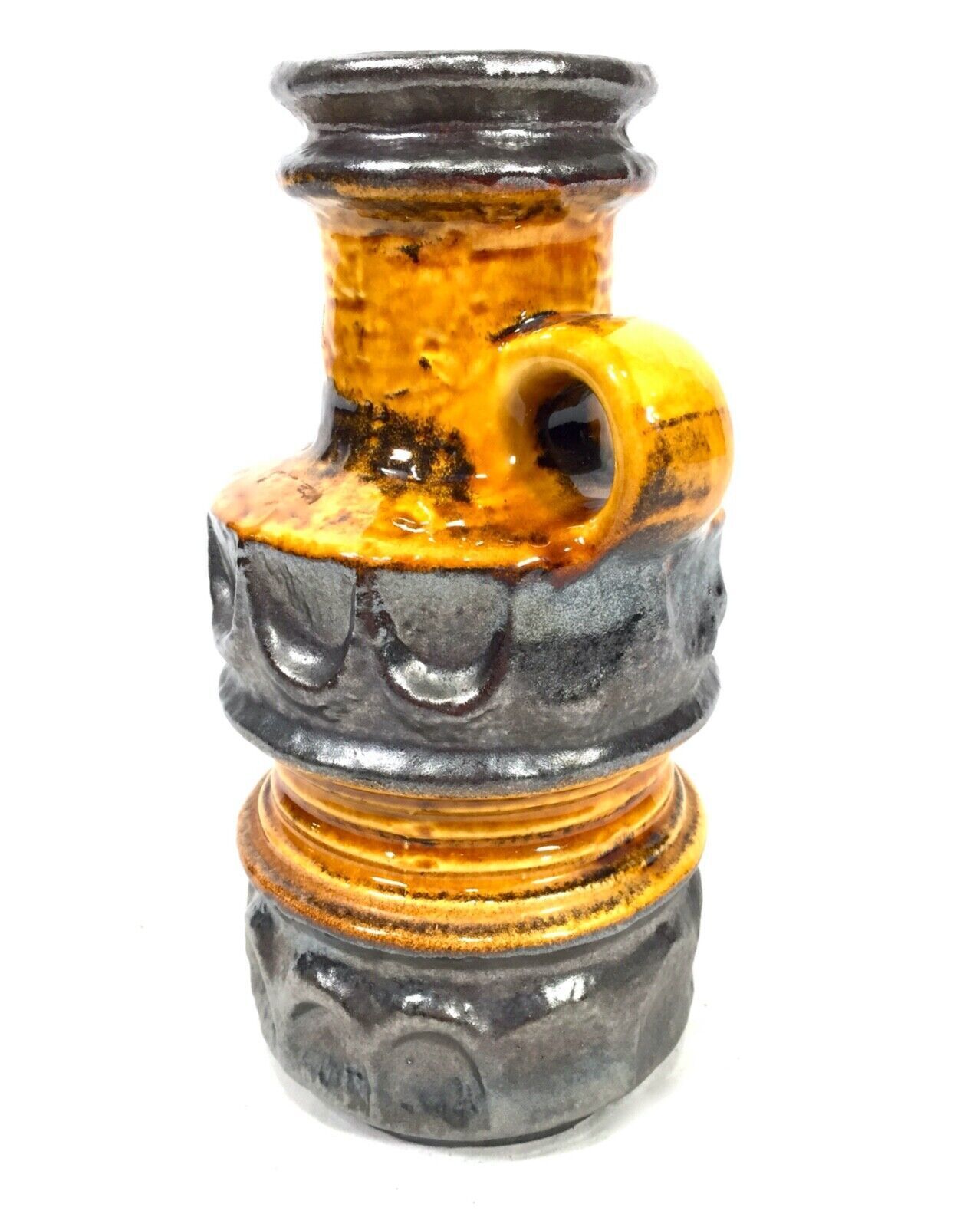 Vintage West German Pottery Fat Vase Carstens Tonnieshof Yellow 1970s Retro photo for sale