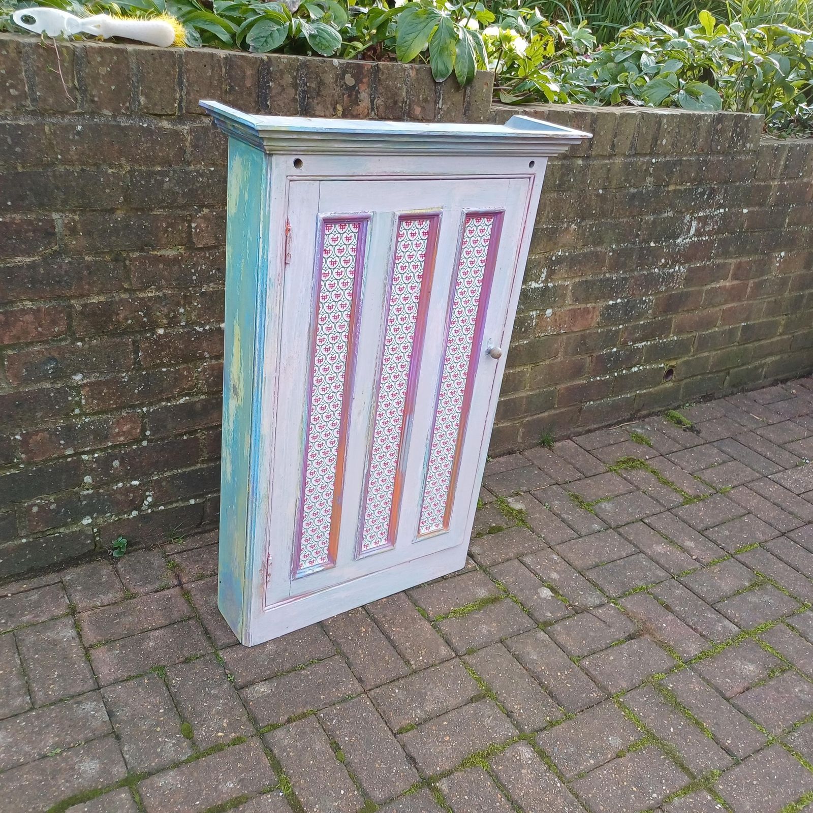 Victorian With Additions. A Very Unusual Vintage Painted Shabby Chic Wall Cupboard Mad Colours