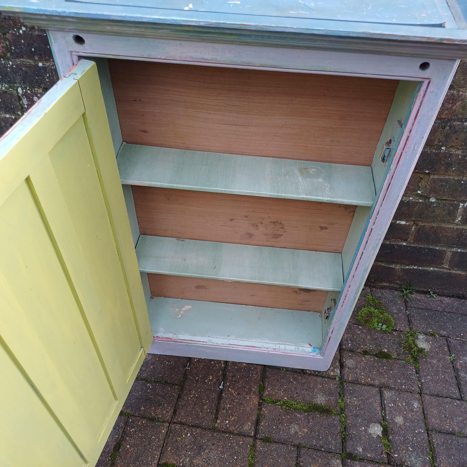 photo for sale Victorian With Additions. A Very Unusual Vintage Painted Shabby Chic Wall Cupboard Mad Colours