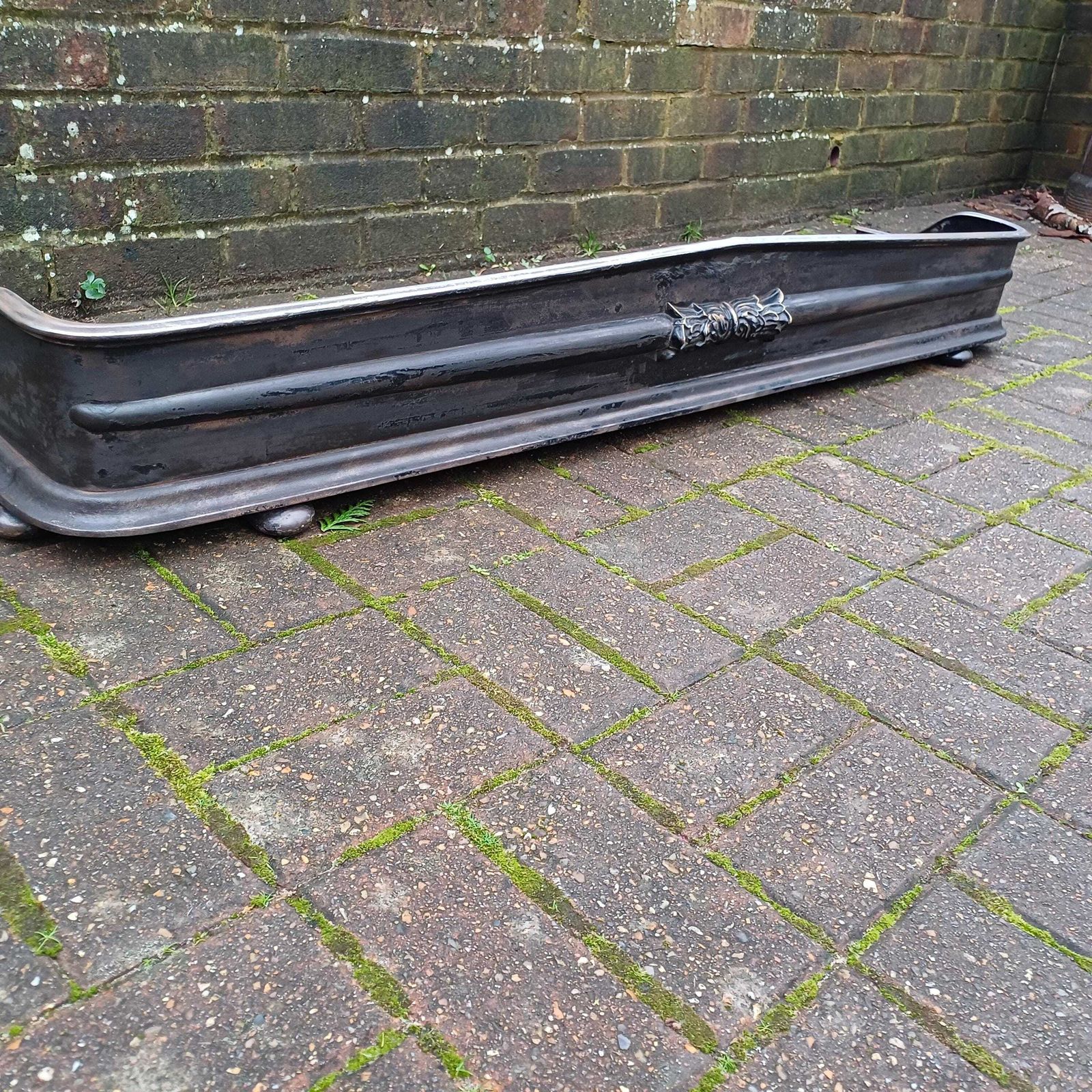Huge Stripped Heavy Iron And Brass Fireplace Fender Guard photo vintage