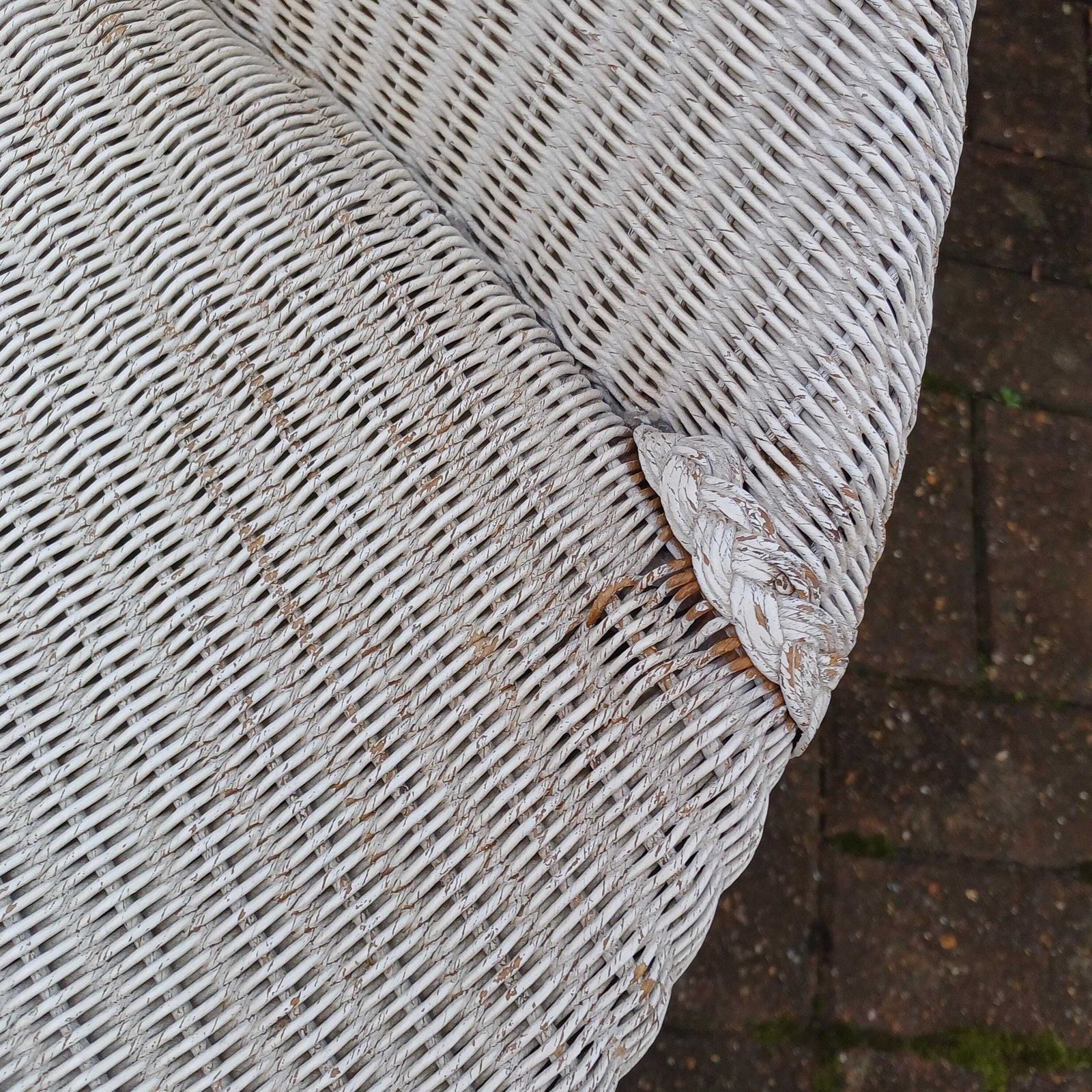 Lloyd Loom Mid Century White Wicker Cocktail Basket Weave Chair, On Black Metal Legs, Labelled photo vinterior