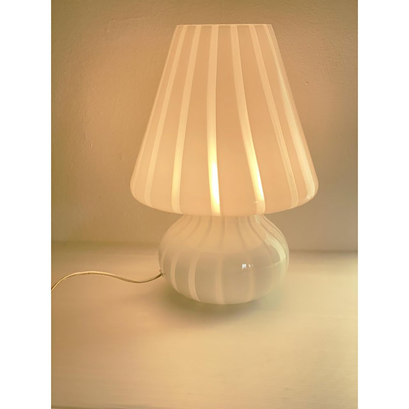 Mid Century Modern Striped Milky White "Fungo" Murano Glass Style Table Lamp photo Lighting