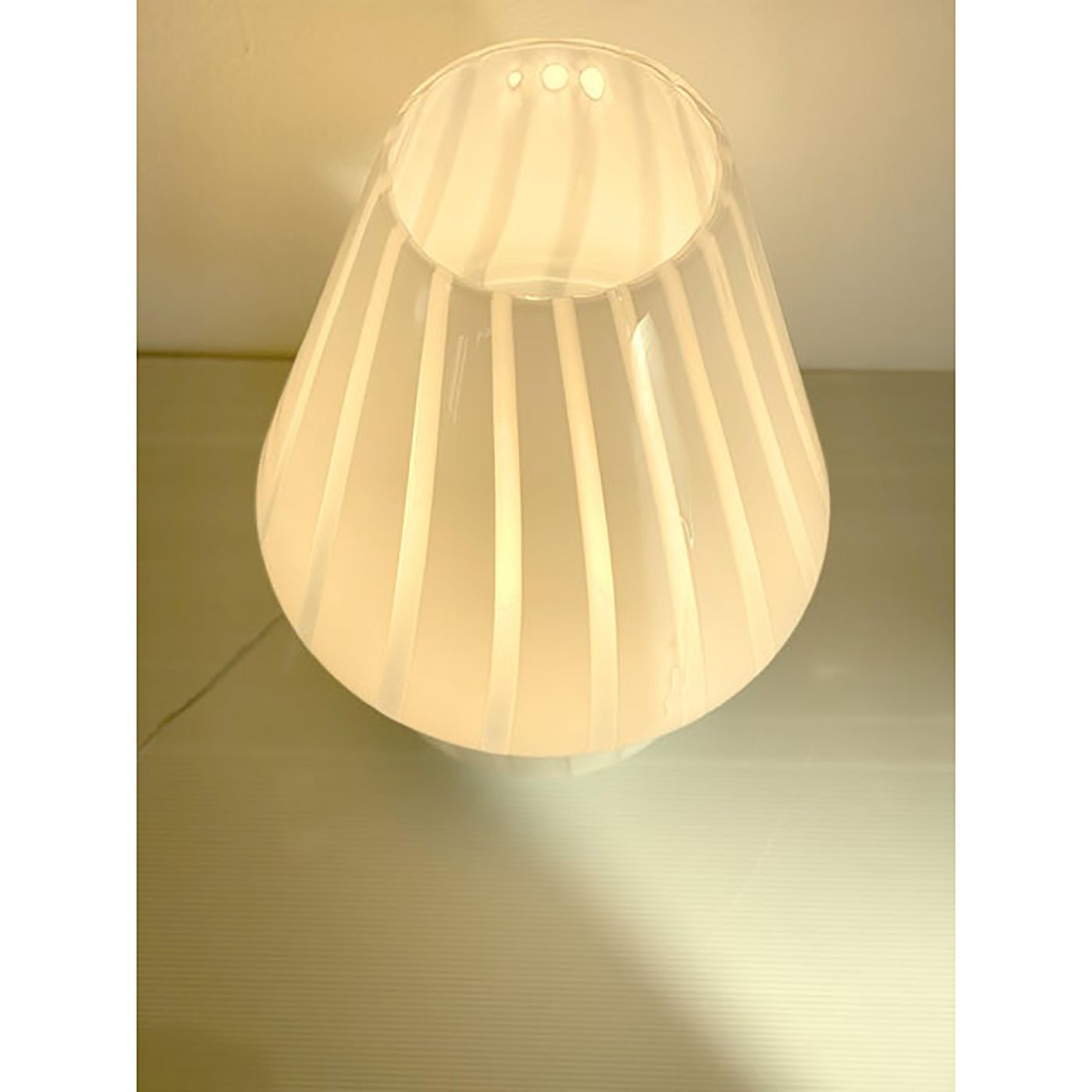 Mid Century Modern Striped Milky White "Fungo" Murano Glass Style Table Lamp photo 2980.0