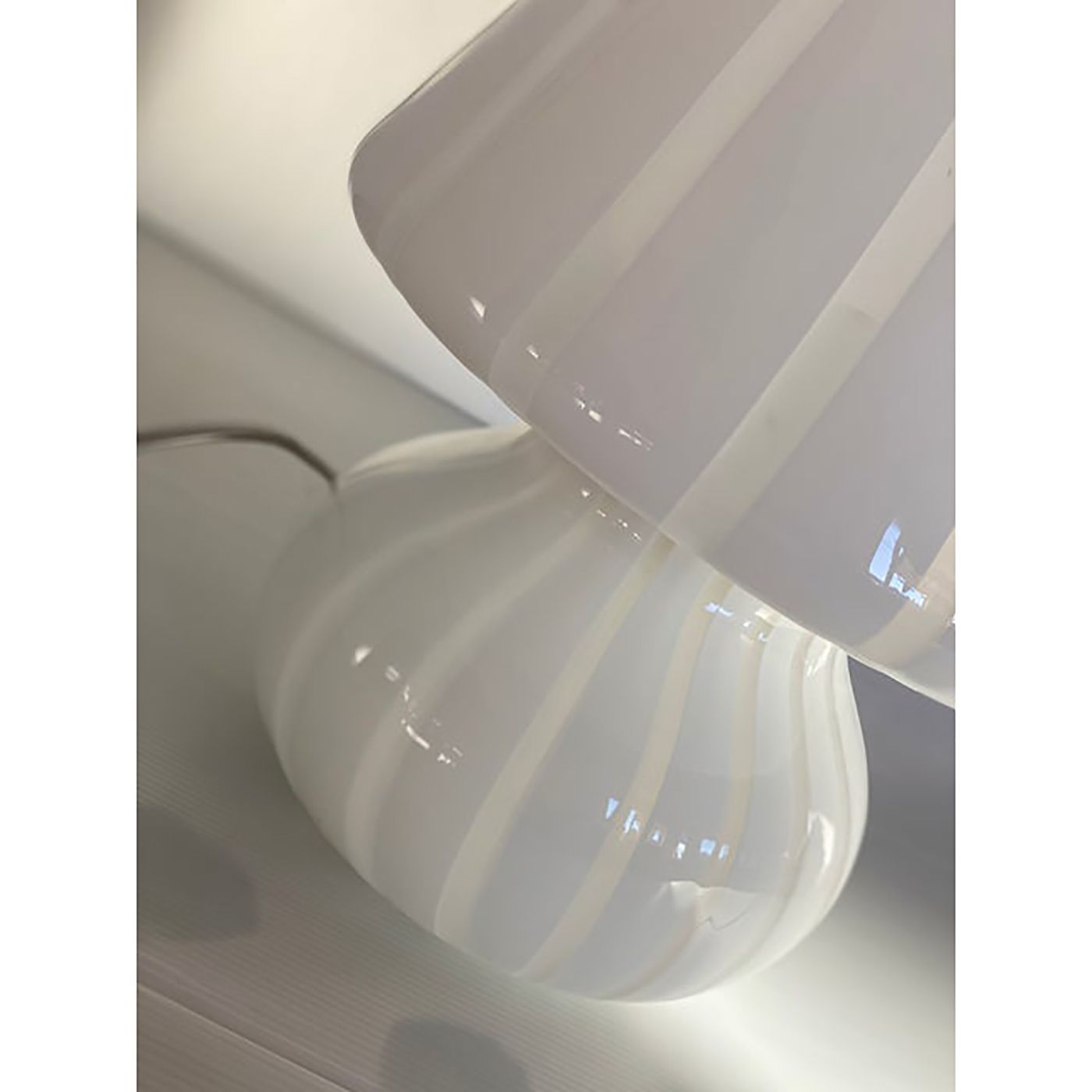 Mid Century Modern Striped Milky White "Fungo" Murano Glass Style Table Lamp photo buy