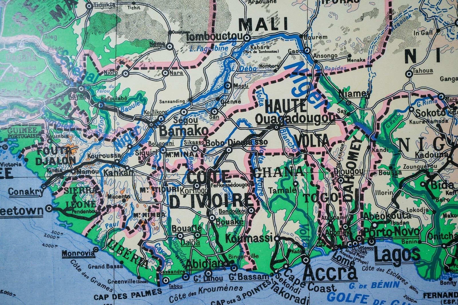 Original 1950s Large Vintage Mid Century Double Sided French Educational School Wall Chart Africa Continent Map Rare Vidal Lablache photo for sale