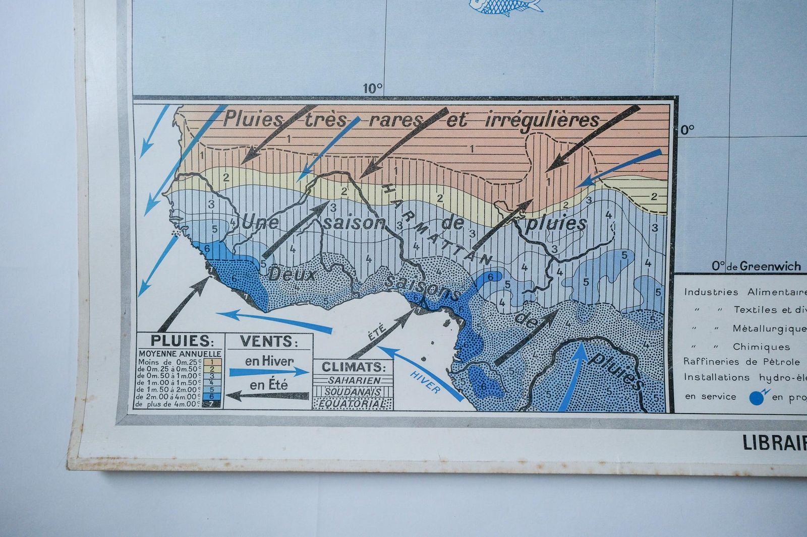 Original 1950s Large Vintage Mid Century Double Sided French Educational School Wall Chart Africa Continent Map Rare Vidal Lablache photo vinterior