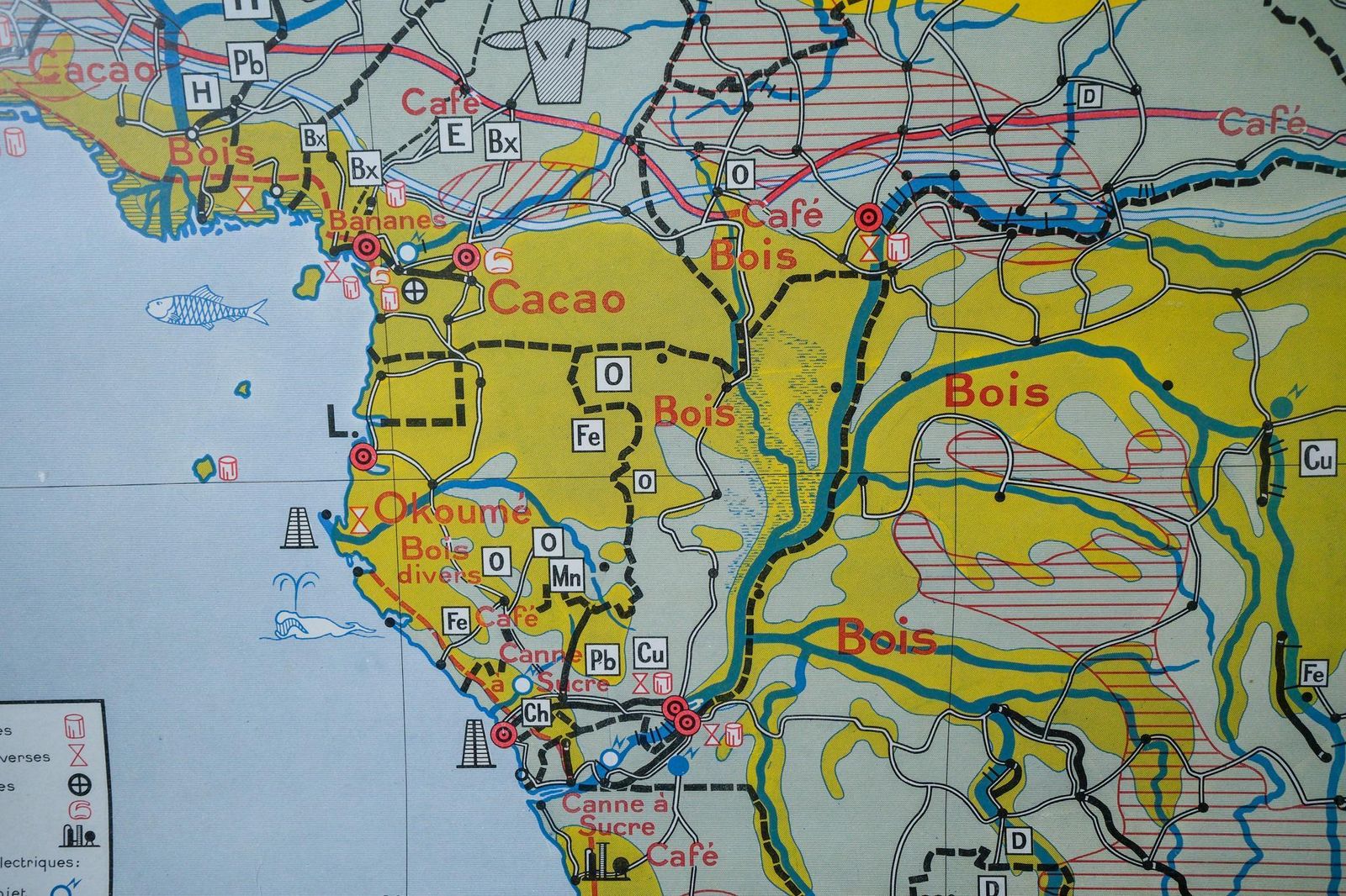 Original 1950s Large Vintage Mid Century Double Sided French Educational School Wall Chart Africa Continent Map Rare Vidal Lablache photo buy