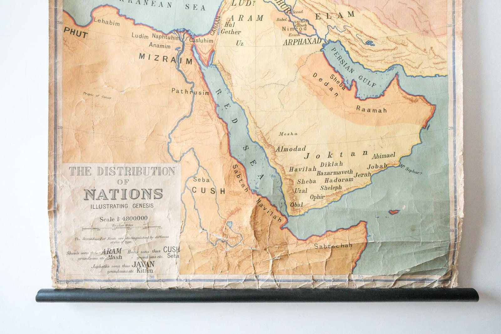 Vintage British Educational School Wall Chart Distribution Of Nations Genesis Bible Historical Map Geography George Philip 1950s photo for sale