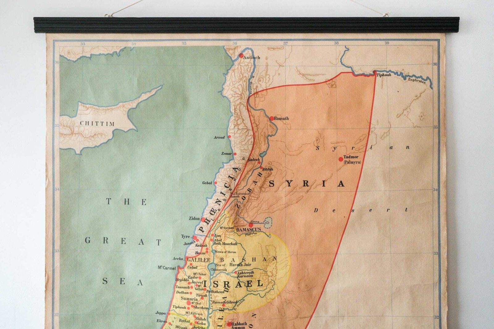 Vintage British Educational School Wall Chart Holy Land In The Time Of The Kings Historical Map Geography George Philip 1950s photo furniture