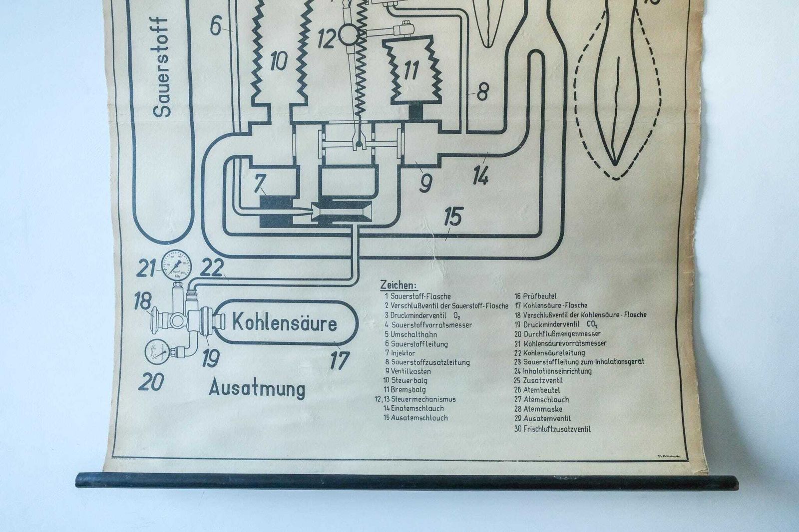 Original Medical Vintage German Educational School Wall Chart Resuscitation Machine Device photo for sale