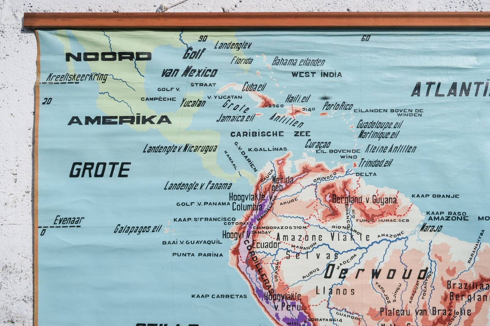 Original Mid Century Huge Large Vintage Flemish Belgian Educational School Wall Chart South America Map Cremer Beautiful photo 340.0
