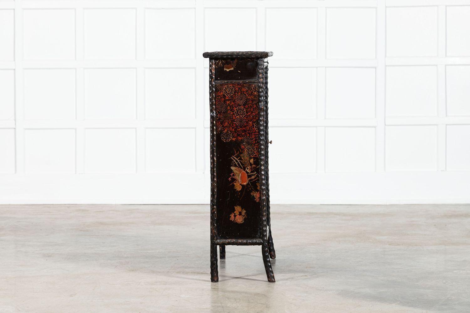 19th English Faux Bamboo Lacquered Glazed Cabinet photo vinterior