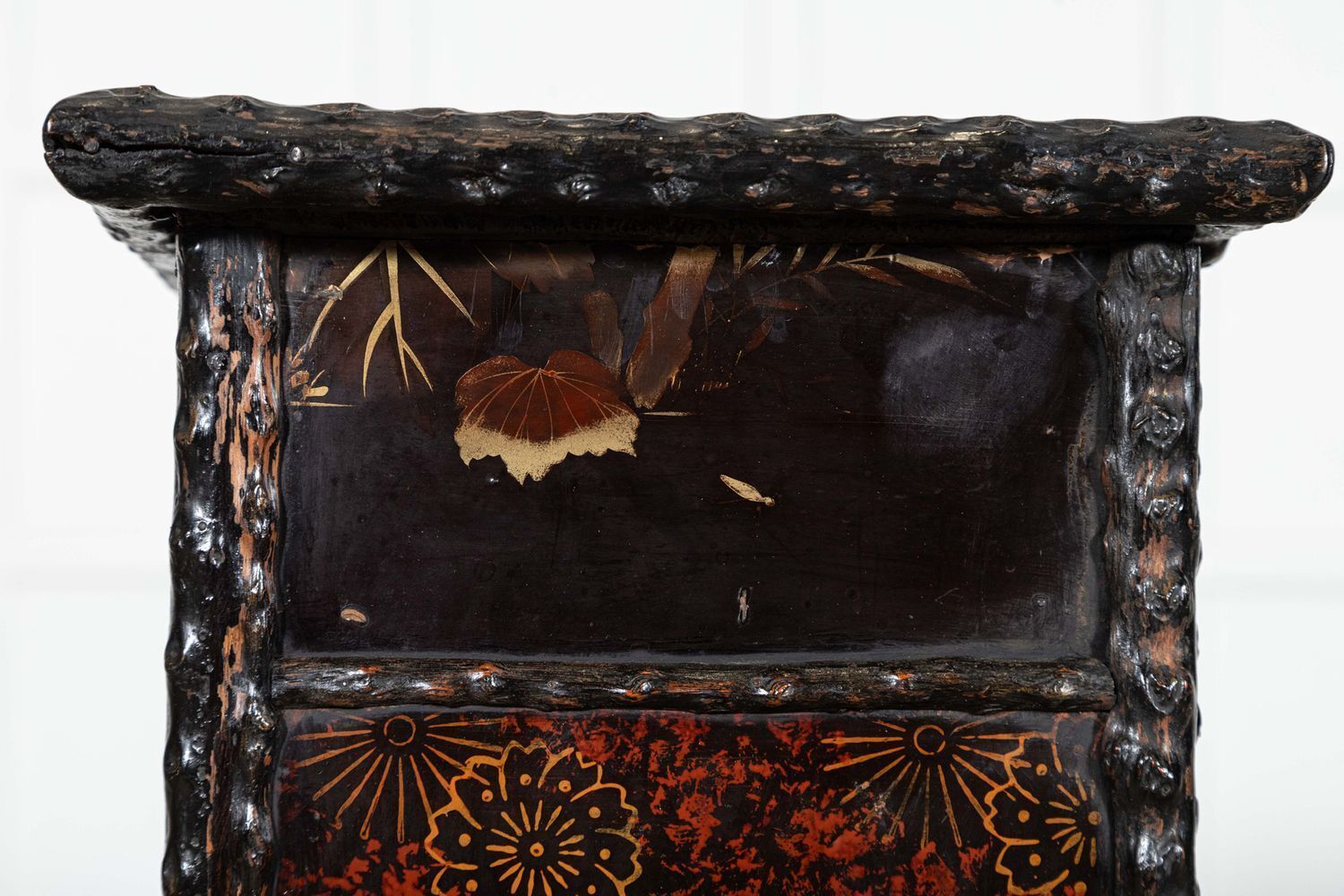 photo vintage 19th English Faux Bamboo Lacquered Glazed Cabinet