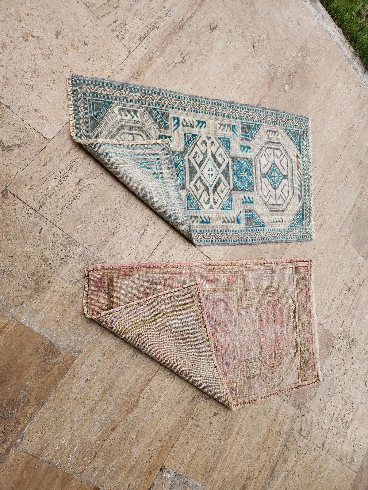 1980s Petite Turkish Hand Knotted Wool Rugs   A Pair photo vintage