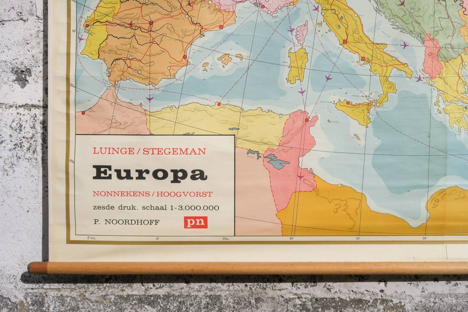 Original Huge Large Vintage Mid Century Dutch Educational School Wall Chart Europe European Continent Luinge Stegeman Map Beautiful photo for sale