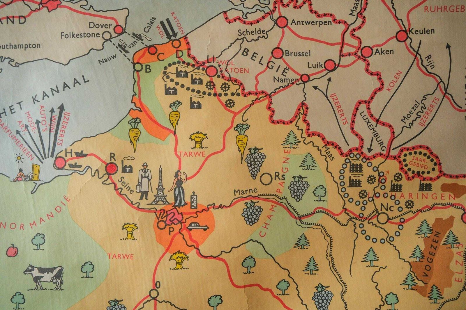 Original Vintage Mid Century Dutch Educational School Wall Chart France Map Geography photo 157.0