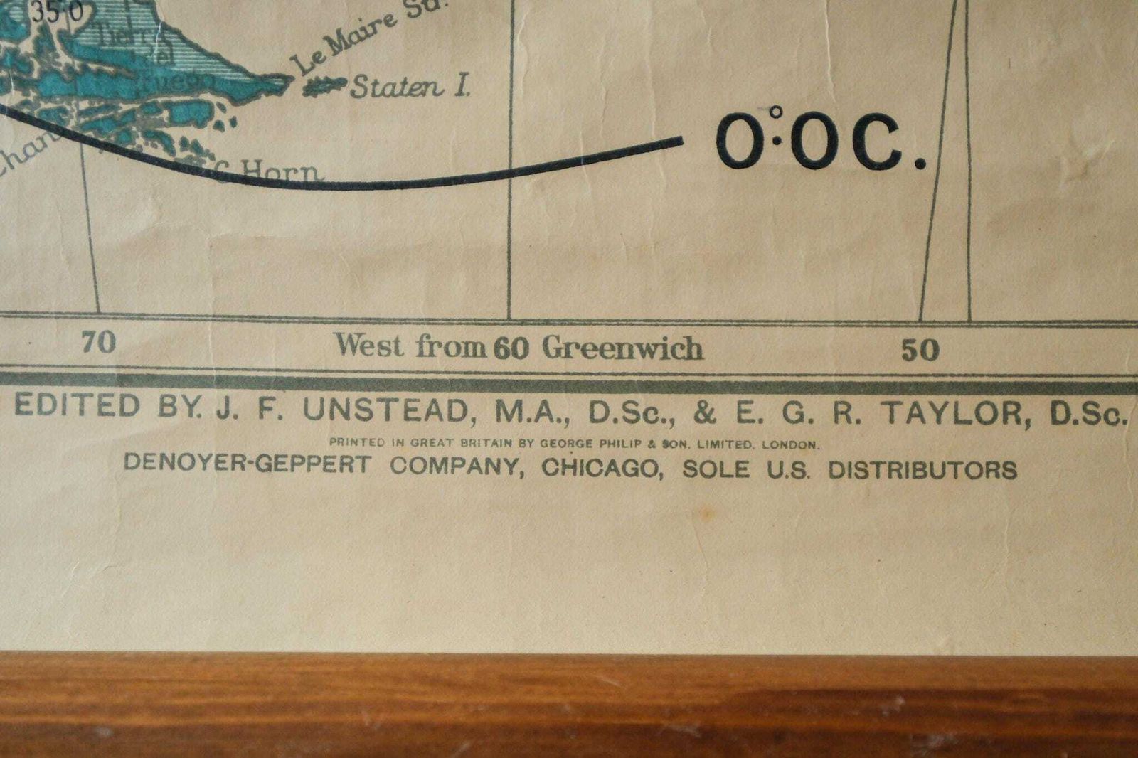 Original 1950s Vintage British Educational School Wall Chart Map South America July Temperatures Beautiful George Philip & Son photo buy
