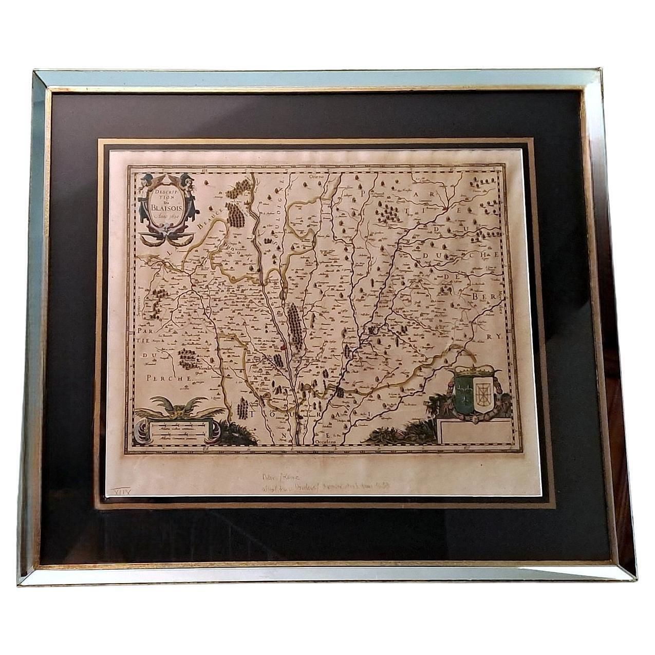 Dutch Print “Description Du Blaisois” In Italian Frame With Mirrors