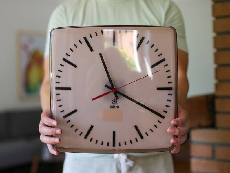 Smoky Pink Space Age Iskra Wall Clock Made In Yugoslavia / Mid Century Wall Clock / Retro School Clock Iskra / Capsule Clock / 80s Clock photo buy