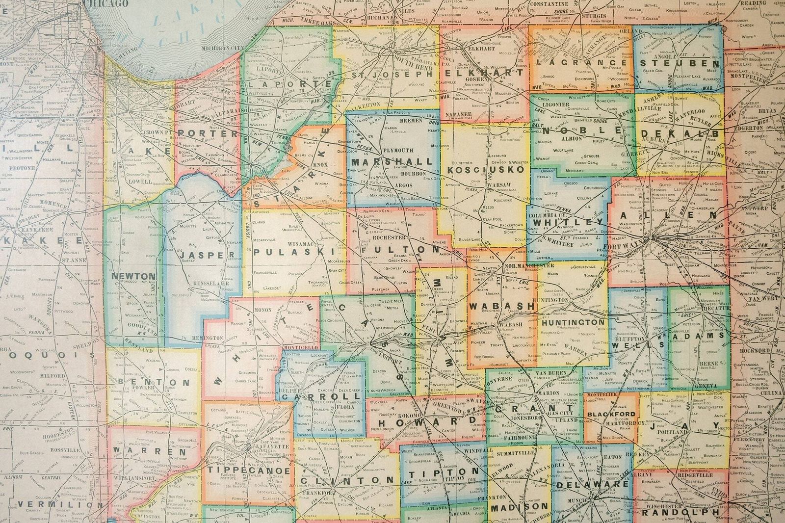 Original Large British Educational School Wall Chart Indiana State Map W & A.K. Johnston Nystrom Beautiful Rare photo Art