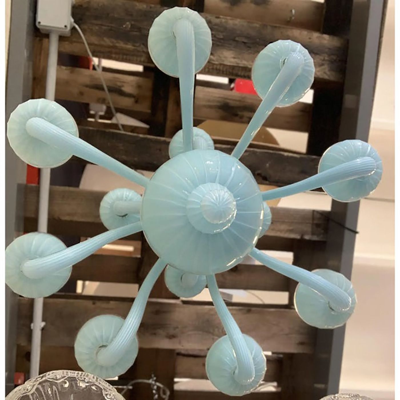photo furniture Contemporary Matte Light Blue Murano Style Glass Chandelier