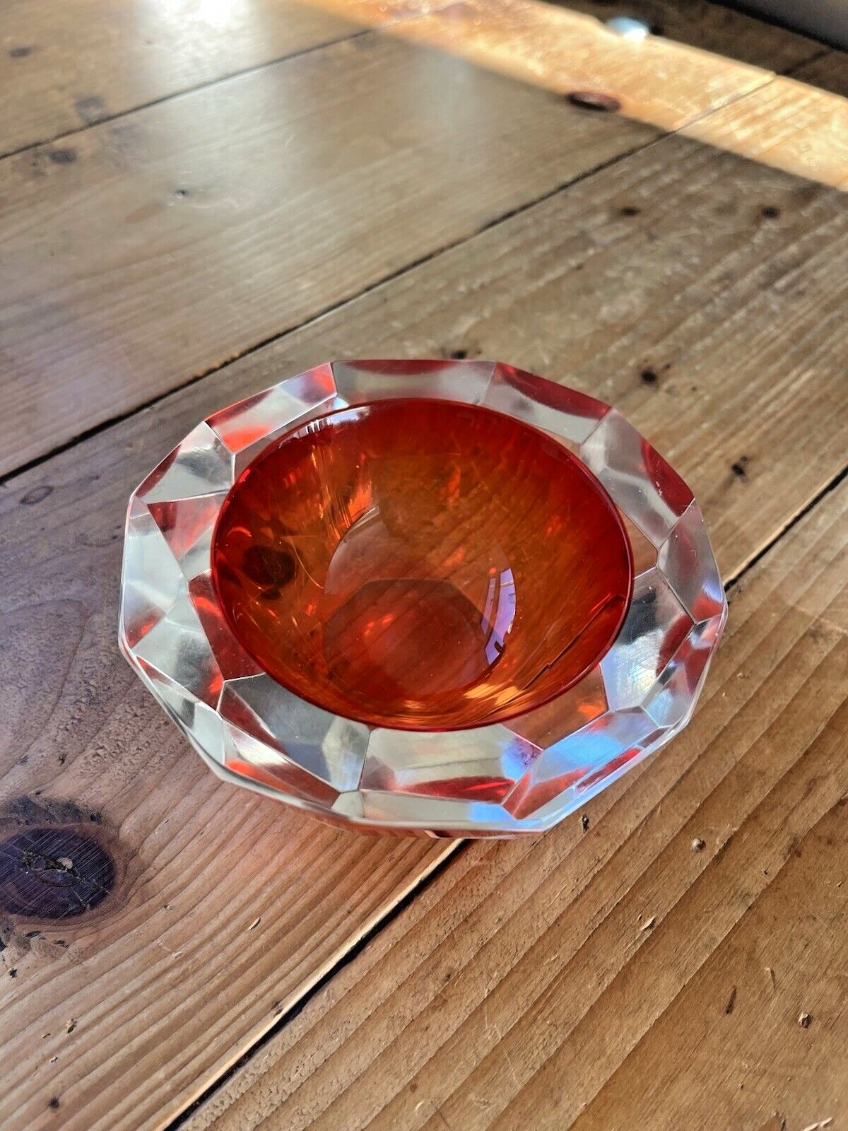 photo furniture Mid Century Murano Sommerso 12 Sided Faceted Glass Ashtray Geode Bowl Vintage