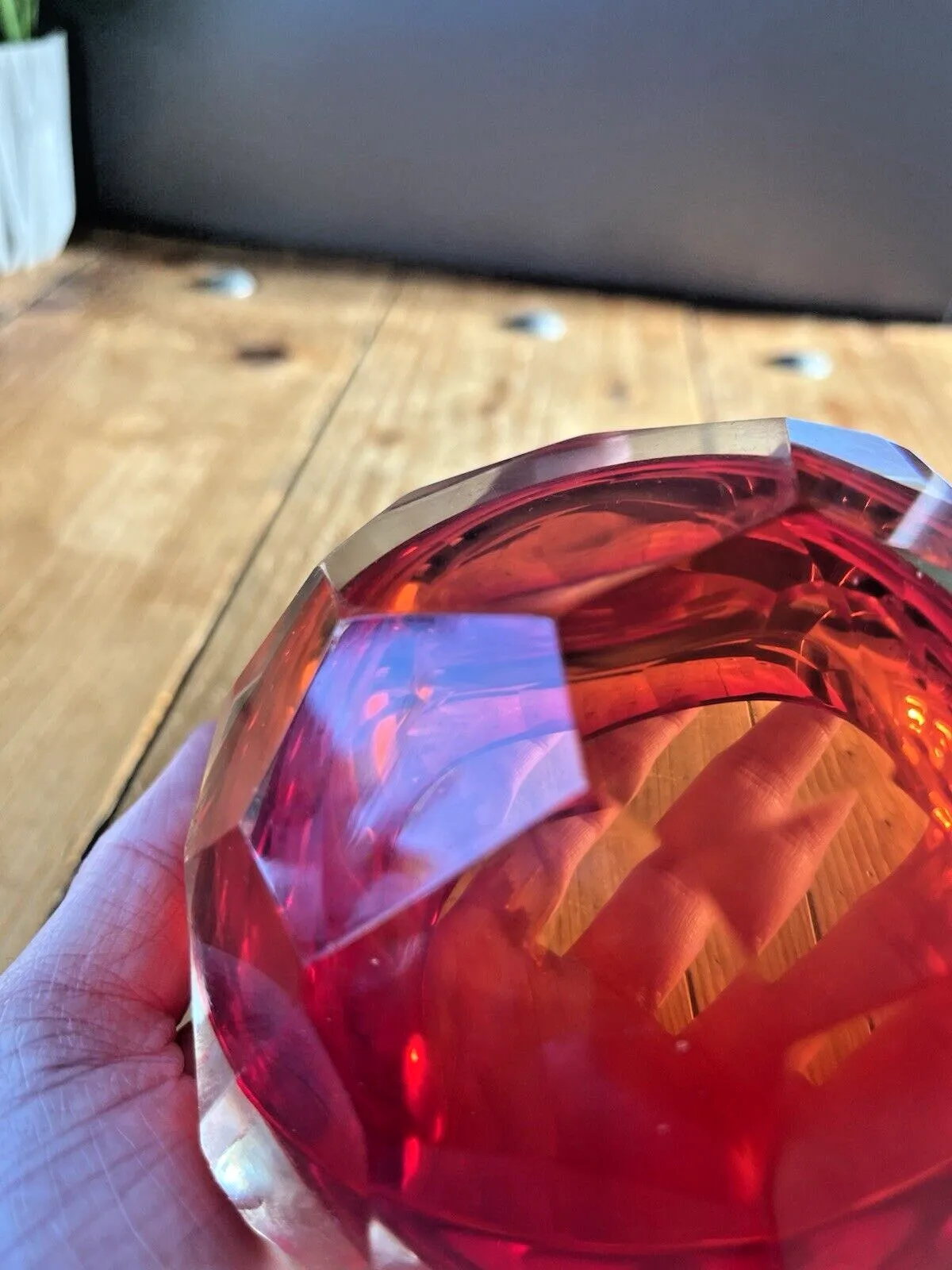 photo vintage Mid Century Murano Sommerso 12 Sided Faceted Glass Ashtray Geode Bowl Vintage