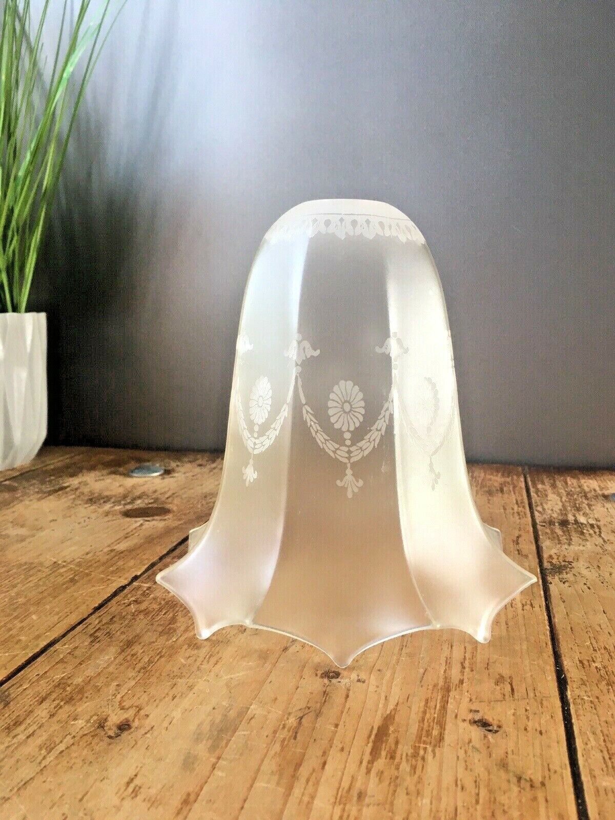 photo for sale Etched Victorian Frosted Glass Swag Octagonal Trailed Fluted Shade Edwardian Era