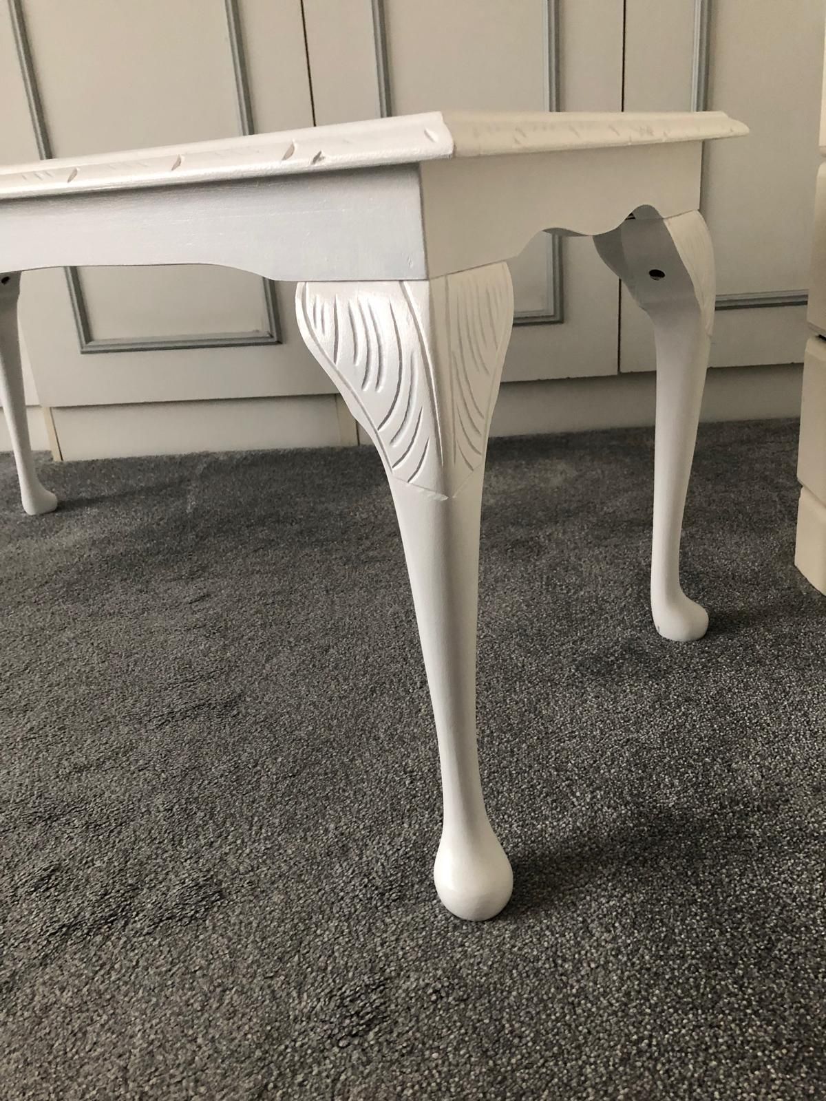 Glazed Coffee Table Satin White Paint Finish And Jade Green And Floral Paper Top photo Furniture