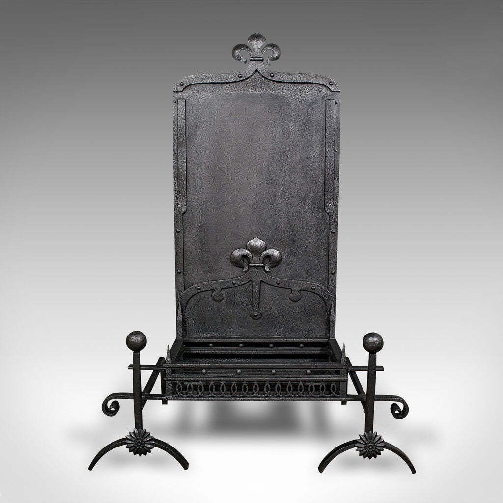 Antique Open Hearth Fireplace, English, Fire Basket, Andirons, Victorian, C.1900 photo furniture