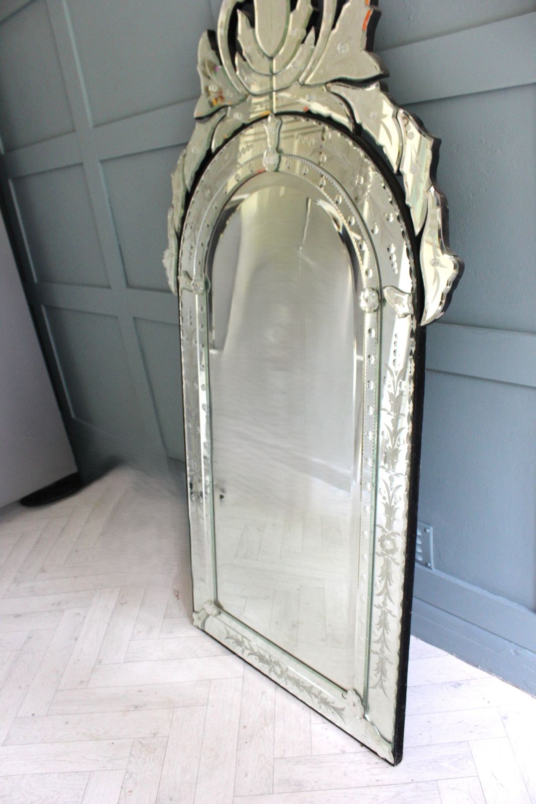 Home Decor Mid Century Modern Venetian Etched And Bevelled Wall Mirror, 1950s photo