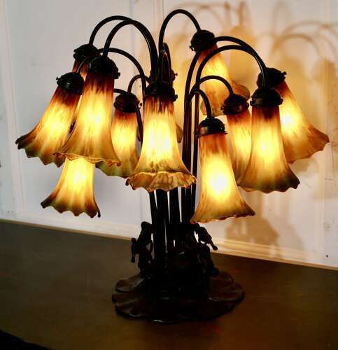 Tiffany Style Bronze And Glass Lily Table Lamp photo Lighting