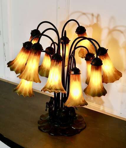 Tiffany Style Bronze And Glass Lily Table Lamp photo 1800.0