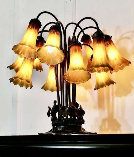 Tiffany Style Bronze And Glass Lily Table Lamp photo vinterior