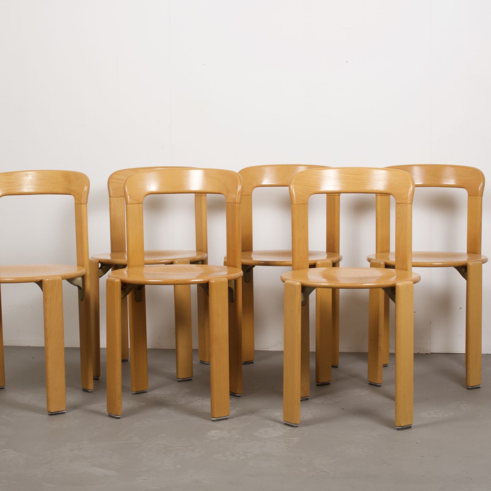 Original Vintage Mid Century Bruno Rey Chairs In Beech For Dietiker Set Of 6, Switzerland 1970s photo 2595.0