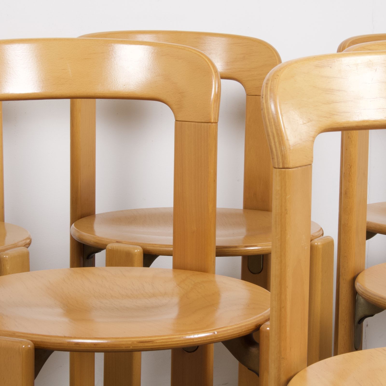 Original Vintage Mid Century Bruno Rey Chairs In Beech For Dietiker Set Of 6, Switzerland 1970s photo buy