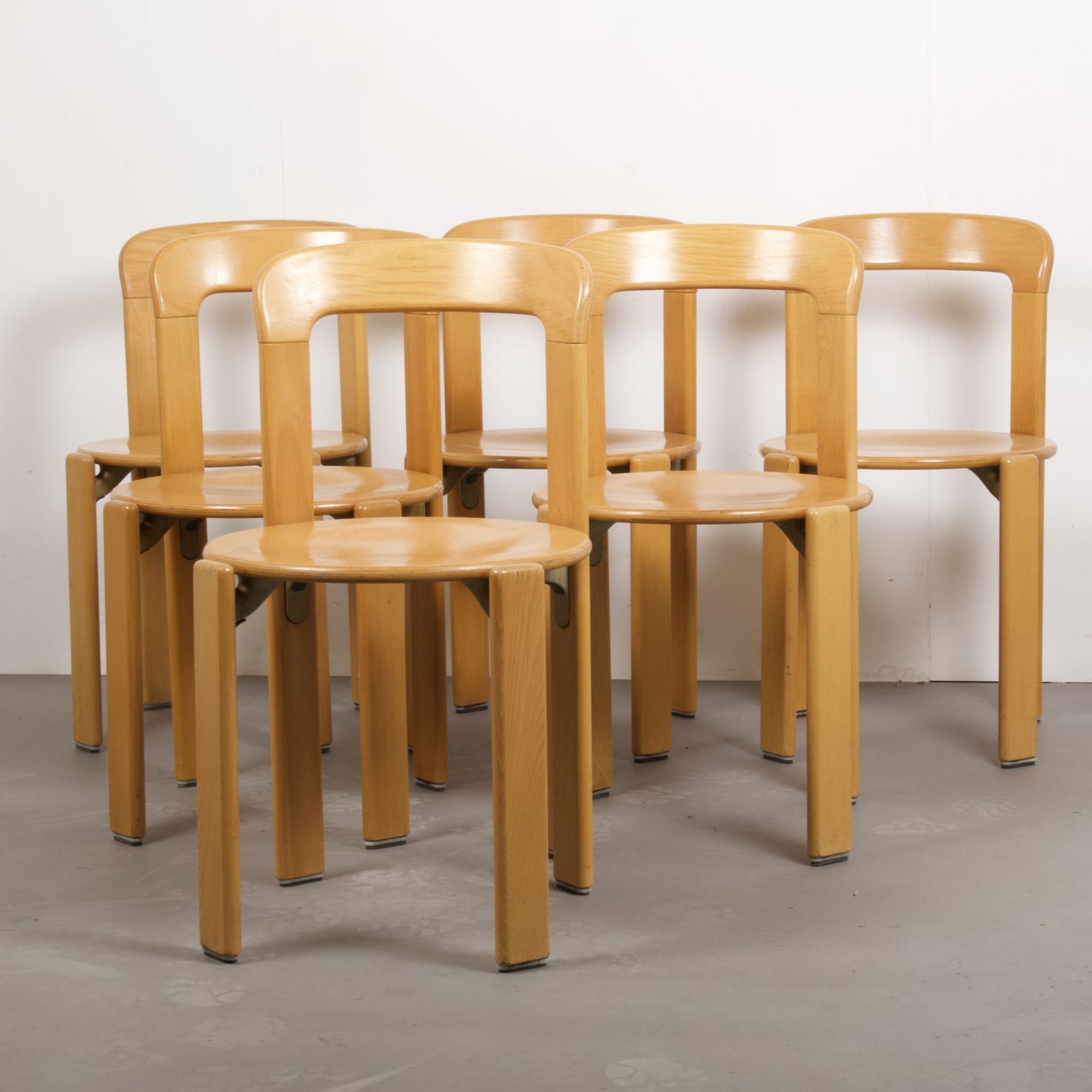 Original Vintage Mid Century Bruno Rey Chairs In Beech For Dietiker Set Of 6, Switzerland 1970s photo vintage